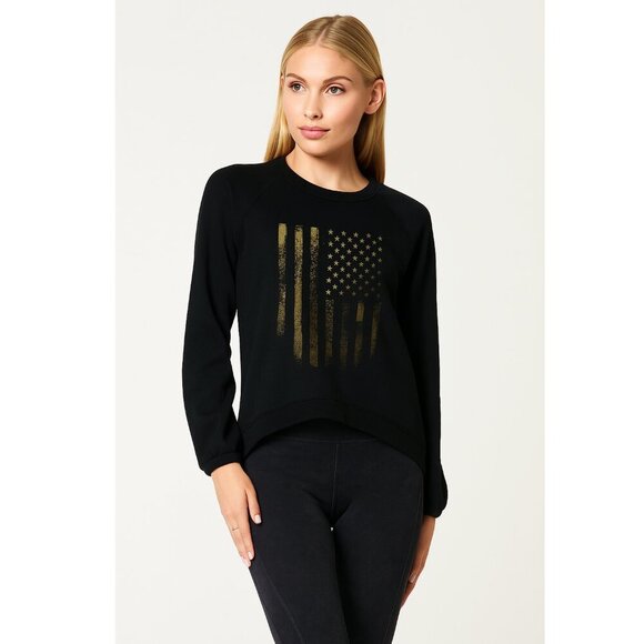 NUX Sleek Sweat Crew Modal-Blend Black/Gold Flag Streetwear M (Rare) Athleisure - Picture 3 of 12